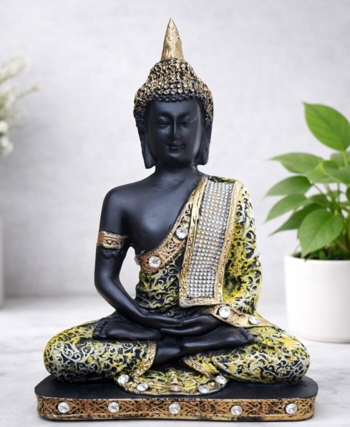 Yellow Buddha idol for home decor prosperity vastu feng shui statue gift item