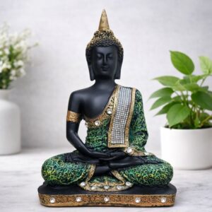 Green Buddha idol for home decor vastu feng shui peaceful statue gift item