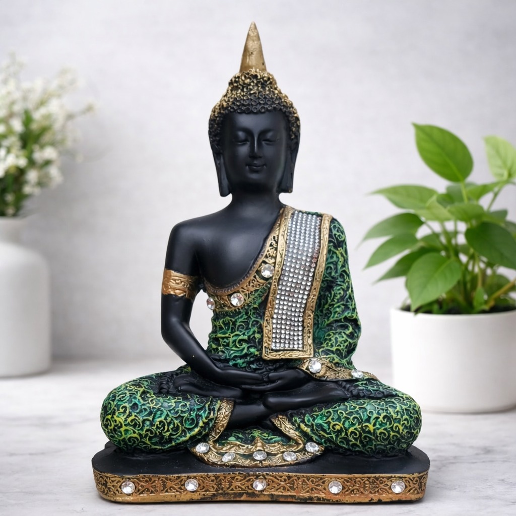 Green Buddha idol for home decor vastu feng shui peaceful statue gift item