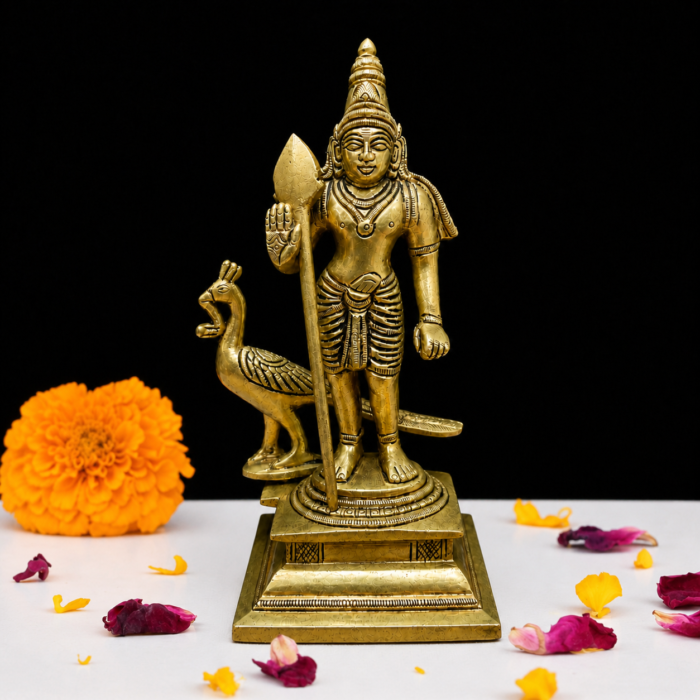 Brass Lord Murugan with Peacock Idol for home decor and gifting