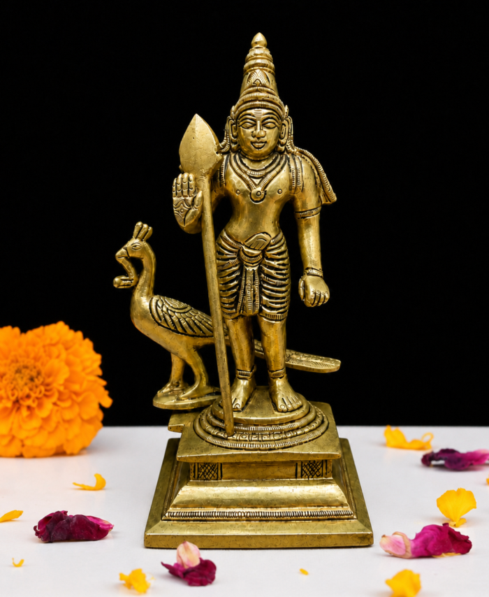 Brass Lord Murugan with Peacock Idol for home decor and gifting