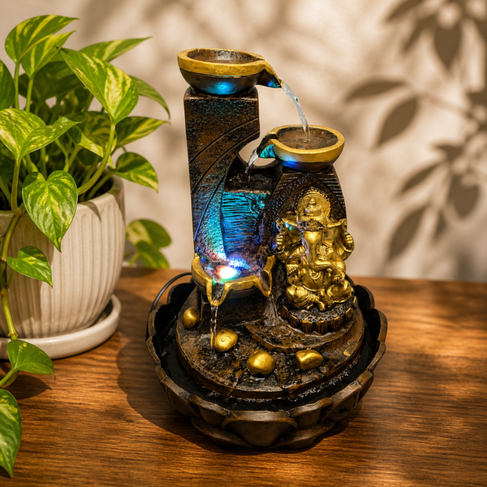 Lord Ganesha Tabletop Water Fountain with LED Lights for Indoor Outdoor Decor