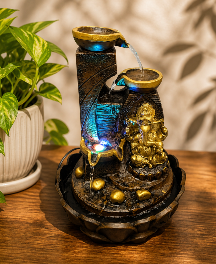 Lord Ganesha Tabletop Water Fountain with LED Lights for Indoor Outdoor Decor