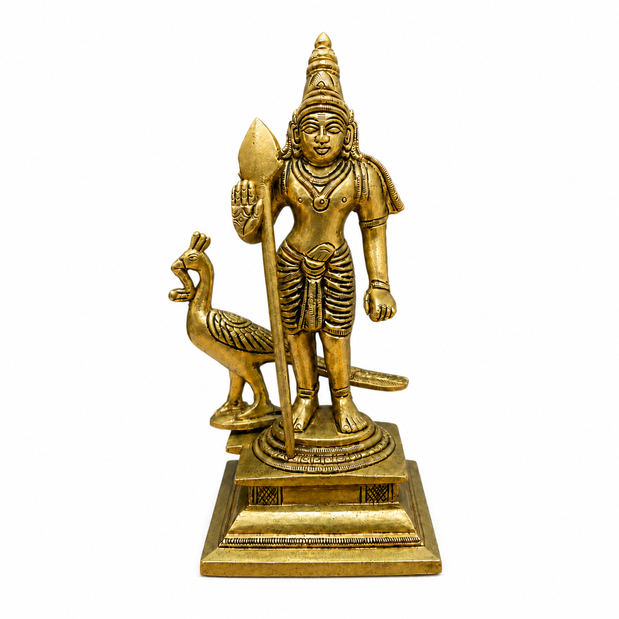 Brass Lord Murugan with Peacock Idol for home decor and gifting
