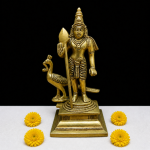 Brass Lord Murugan with Peacock idol for pooja room vastu home decor and gifting