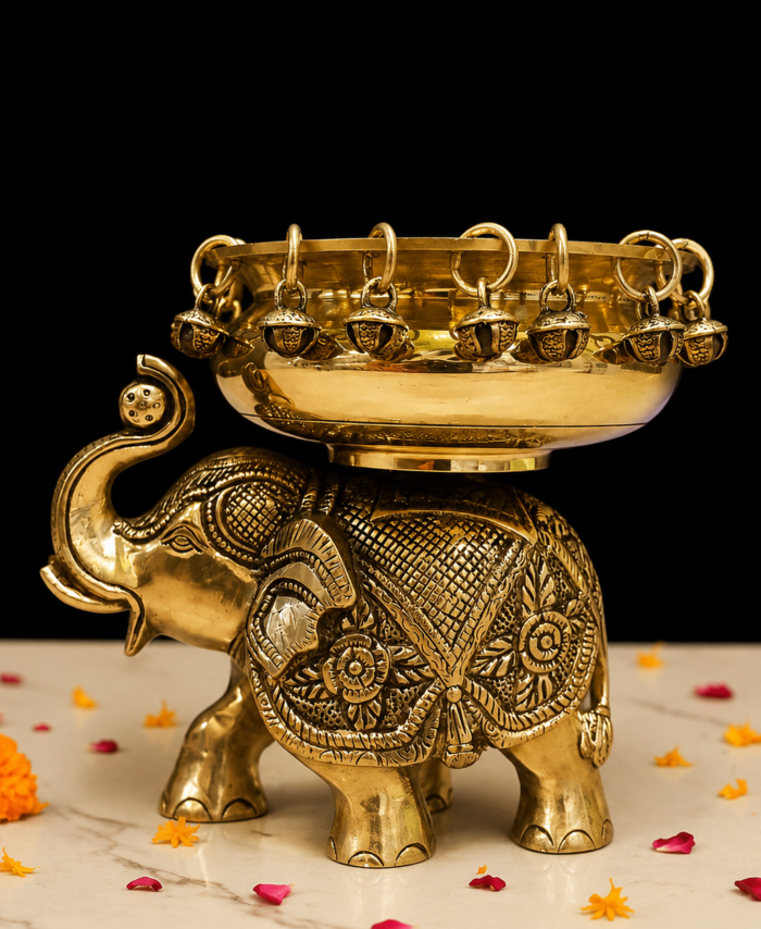 Brass Elephant Urli Bowl 7 Inch for Traditional Home Decor