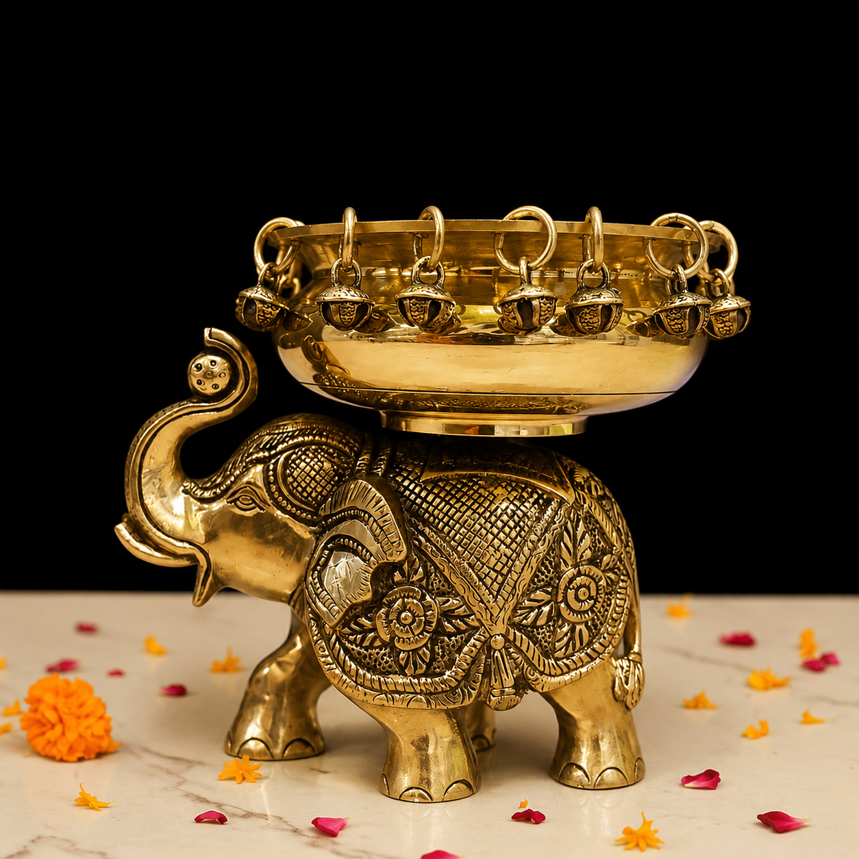 Brass Elephant Urli Bowl 7 Inch for Traditional Home Decor