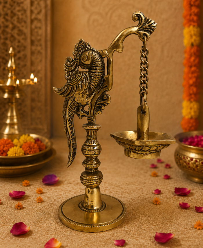 Brass Annapakshi hanging lamp for pooja and traditional home decor
