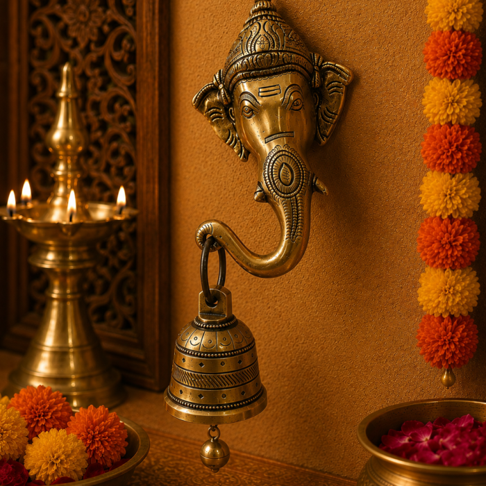 Brass Vinayagar elephant Ganesha wall hanging bell for pooja room