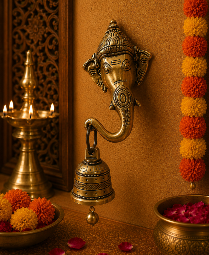 Brass Vinayagar elephant Ganesha wall hanging bell for pooja room