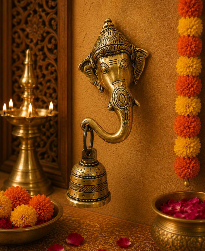 Brass Vinayagar elephant Ganesha wall hanging bell for pooja room