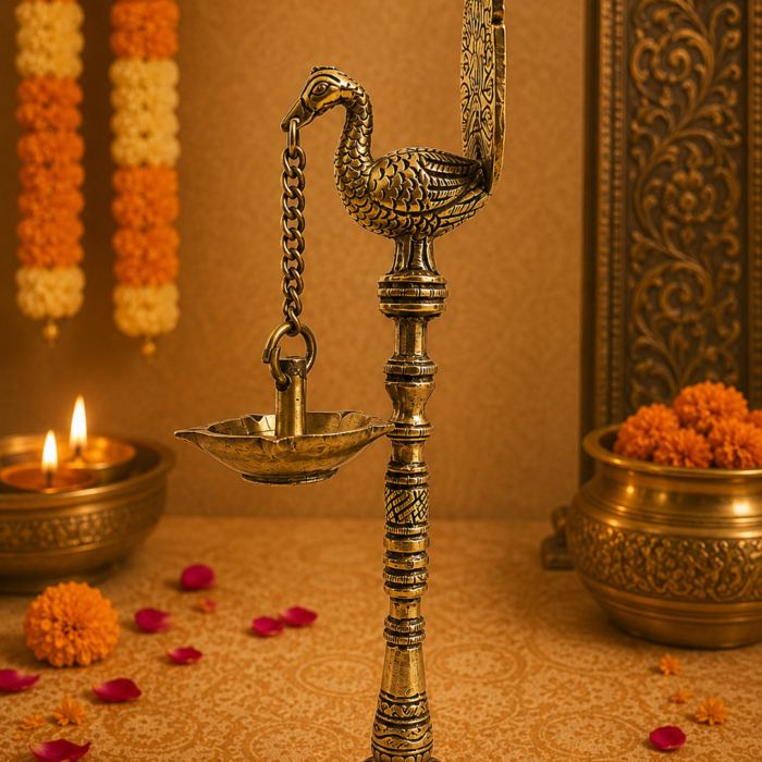 Brass Peacock Lamp traditional diya for pooja room and home decor