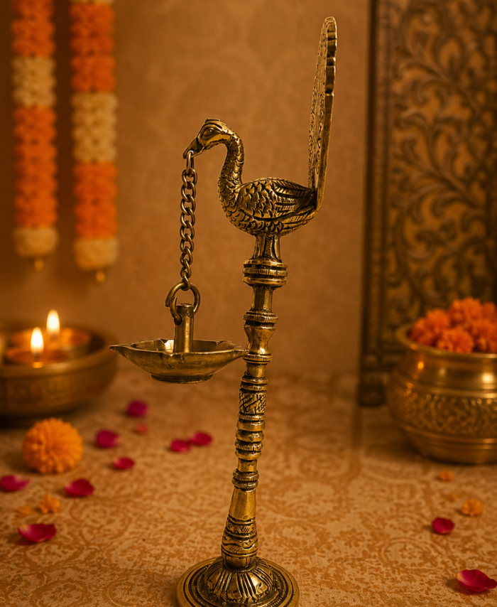 Brass Peacock Lamp traditional diya for pooja room and home decor