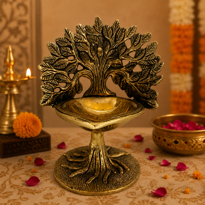 Brass Tree Lamp Diya for Pooja Home Decor and Gifting