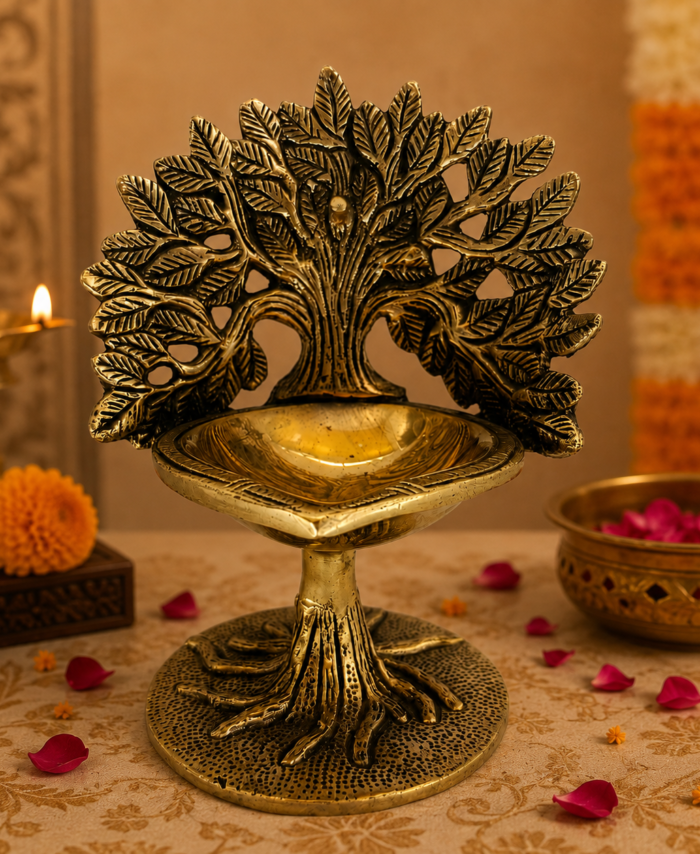Brass Tree Lamp Diya for Pooja Home Decor and Gifting