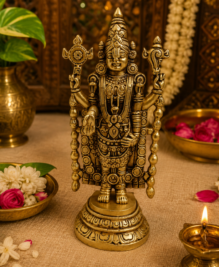 Brass Balaji Statue Lord Venkateswara Idol for Pooja Room and Home