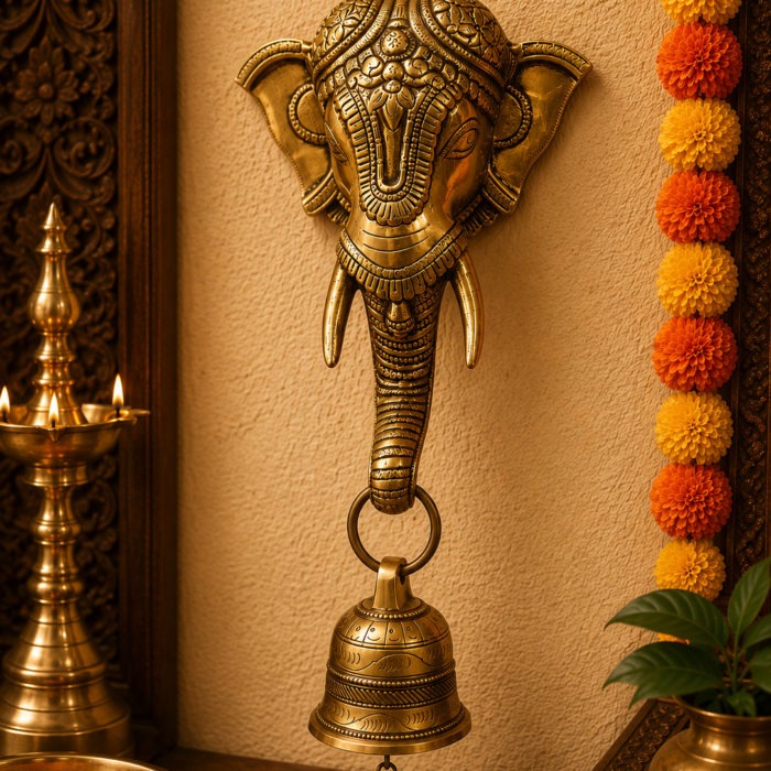 Brass Vinayagar elephant hanging bell for pooja room wall decor