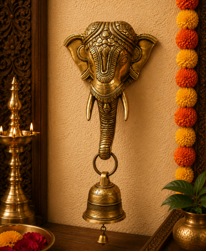 Brass Vinayagar elephant hanging bell for pooja room wall decor