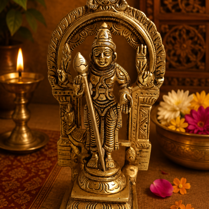 Brass Murugan medium size statue for pooja room