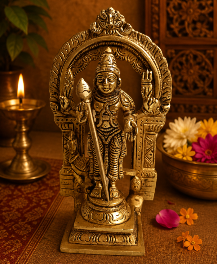 Brass Murugan medium size statue for pooja room